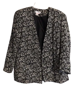 Vintage Ann Taylor Size 10 100% Silk Blazer Jacket Black & White shoulder pads - Picture 1 of 6