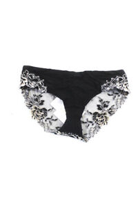 La Perla Womens Metallic Floral Lace Mesh Sheer Bikini Panties Black Size S