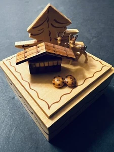 Decorative Wooden Box Landscape Deer Tree Cabin - Picture 1 of 7