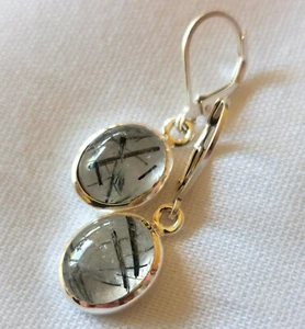 Ohrringe mit Turmalinquarz, 925er Silber - Klappbrisur - Rutil - black - schwarz - Bild 1 von 4