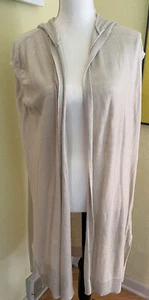 Lane Bryant Sleeveless Open Front Hooded Long Beige Cardigan Size 18-20 - Picture 1 of 5