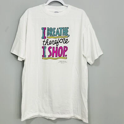 Винтажная футболка Shoebox Greetings размер XL I Breathe So I Shop одинарный шов - Изображение 1 из 4