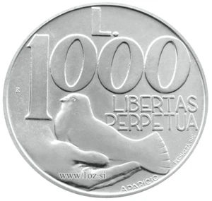 SAN MARINO 1000 LIRE 1991 (HAND holding DOVE) SILVER Commem. Coin (KM# 270) UNC - Picture 1 of 5