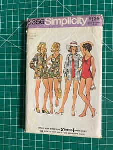Simplicity 6356 Sz 14 70’s Vtg bathing suit/coverup Stretch Knit Top Stitch Mod - Picture 1 of 2