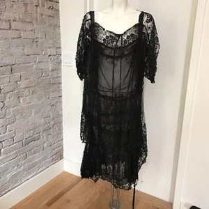 Vintage 20's Dress Black Lace Drop Waist Two Layer Beaded Side Hem 6 - Picture 1 of 7