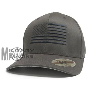 Flexfit Brushed Cap Hat Gray W/ DK American Flag Tactical Operator Military - Picture 1 of 5