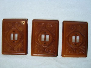 Lot of 3 Vintage Ornate Brown Wall Light Switch Plate Cover - Picture 1 of 9