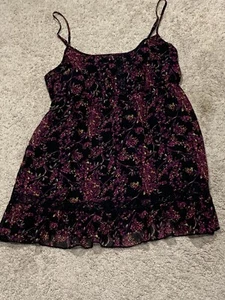Lily Star Womens Shirt Size XL Multicolor Print Strappy Flowy Ruffle Lace Detail - Picture 1 of 11