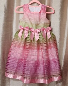 Bonnie Jean Girl's Cute Pink Green Ombre Chiffon Dress With Bows, Size 6X - Picture 1 of 7