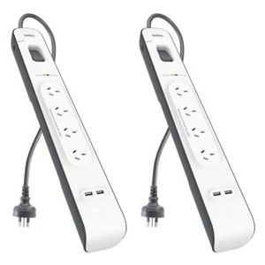 2x Belkin 4 Way Outlet Surge Protector 2M Power Board 2.4A w 2 USB Port Charger - Picture 1 of 3