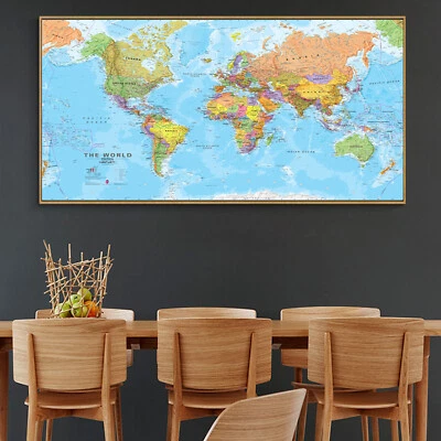 Globe Geographic Political HD World Map Canvas Poster Education Art Unframed 120 - Image 1 of 4