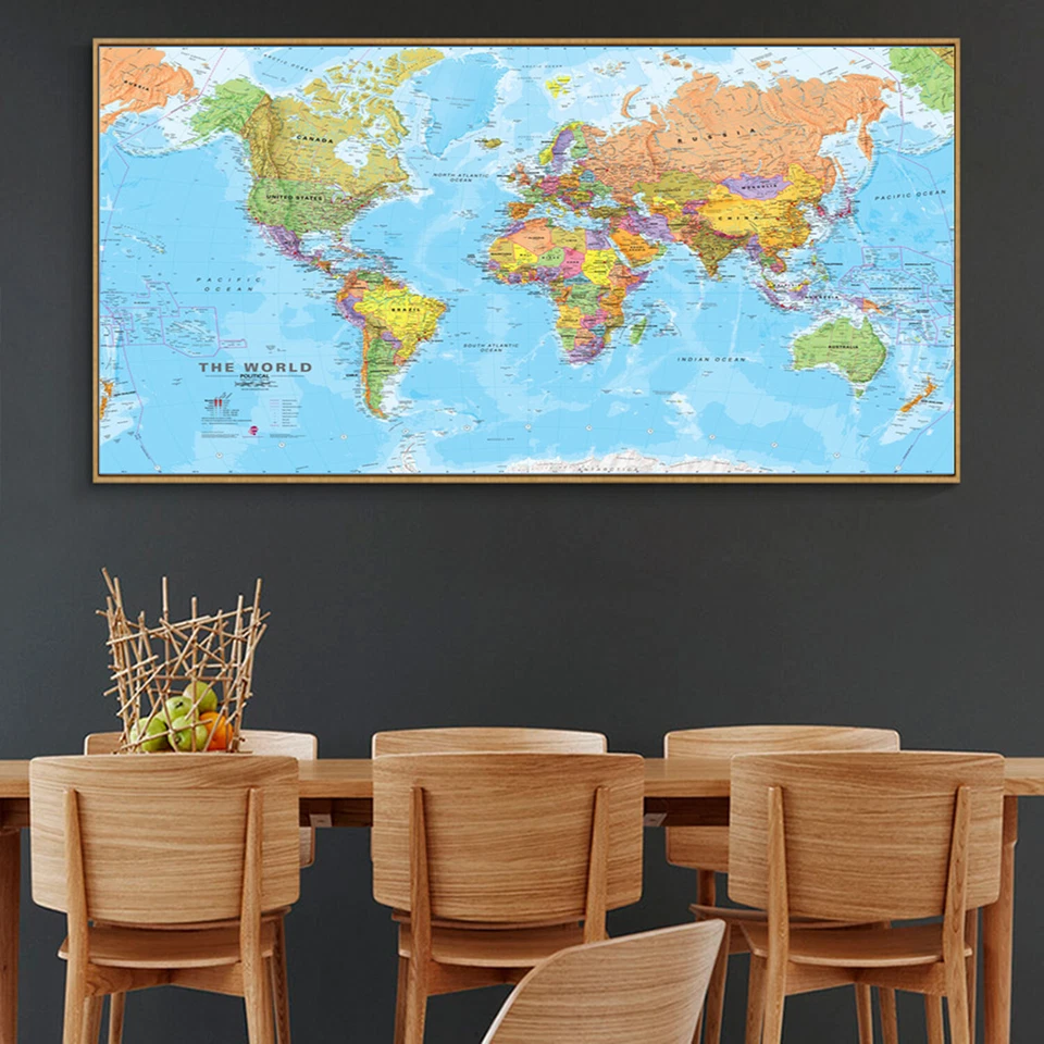 Globe Geographic Political HD World Map Canvas Poster Education Art Unframed 120 - Image 1 of 4
