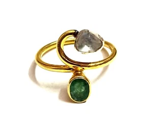 Smaragd Edelstein Polki Uncut Diamant 925 Sterlingsilber Ring Victorian Schmuck - Bild 1 von 10