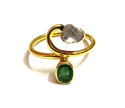 Smaragd Edelstein Polki Uncut Diamant 925 Sterlingsilber Ring Victorian Schmuck - Bild 1 von 4