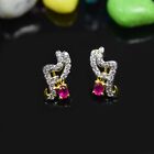 A++ Pink Ruby, Cubic Zircon Gemstone Gold Filled Stud Earrings For Girls & Woman
