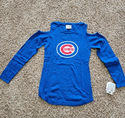 Chicago Cubs MLB Women's Small Cold Shoulder Sweater Blue New Fanatics Baseball Cover