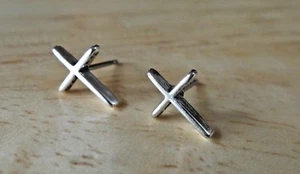 Sterling Silver TINY 9x7mm Plain Cross Studs Posts Earrings!  - Picture 1 of 3