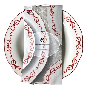 ROTE SCHLEIFEN weiß tiefe Teller (4) Porzellan 8,75" TikTok virale Kokette Weihnachten EATON - Bild 1 von 2