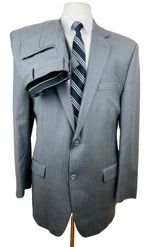 MICHAEL KORS Mens 44L Gray Stripe 100% Wool 2 Piece Suit With Dress Pants 34x31 - Image 1 of 4