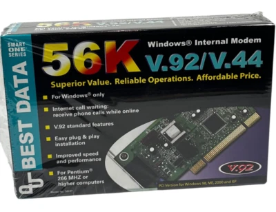 BEST DATA 56K WINDOWS INTERNAL PCI MODEM, V.92/V.44 - NEW Internet Dial - Image 1 of 4