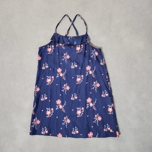 ROXY Girl Blue Cross Strap Ruffle Summer Beach Tank Top Floral Print Size 5 - Picture 1 of 13