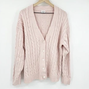 Aritzia Sunday's Best Pink Oversized Merino Wool Blend Cardigan Sweater M Cable - Picture 1 of 6