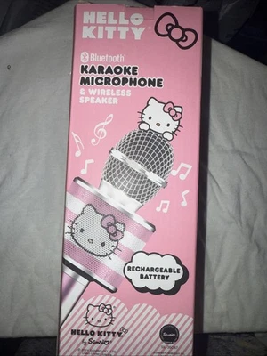 Hello Kitty Bluetooth Karaoke Microphone Wireless Speaker USB Charging Pink NEW - Image 1 of 3