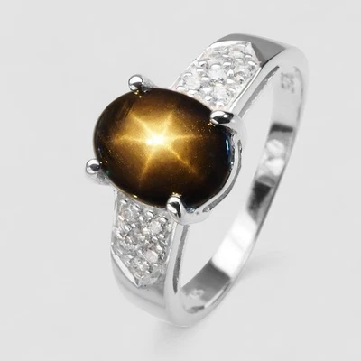 Mystical Black Star Sapphire 1.76Ct Thailand Gemstone Fine Jewelry Rings Size 6 - Image 1 of 4