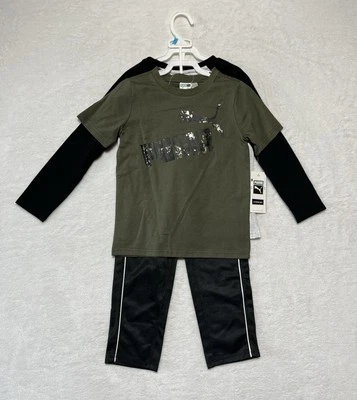 Conjunto de 3 camisetas y pantalones de manga larga y corta PUMA para niños blanco jaspeado nuevos con etiquetas Foto 1 de 4