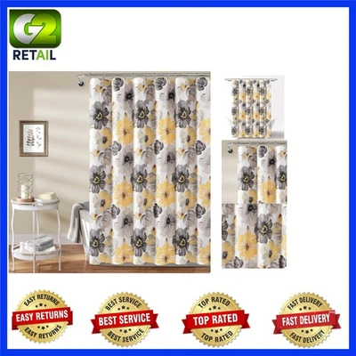Vibrant Yellow & Gray Floral Shower Curtain - 72"x72" for Stylish Spaces - Image 1 of 4