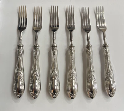 VINTAGE ARGENTO SOLINGEN SET OF 6 800 SILVER 6 3/4" DESSERT FORKS - Image 1 of 4