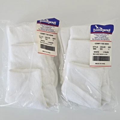 NUEVO - 6 pares de calcetines BUSTER MARRÓN 100% algodón BLANCO talla 11 Foto 1 de 2