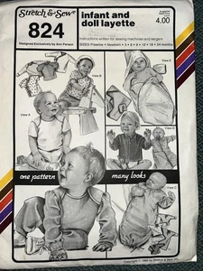 Vtg Stretch & Sew Infant Doll Layette Ann Person Pattern 824 Preemie-24 mo Uncut - Picture 1 of 7
