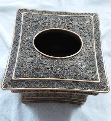 Cubierta de pañuelo de café y bronce de 6" diseño ornamentado ropa de cama y cosas Hollywood Regency Foto 1 de 4