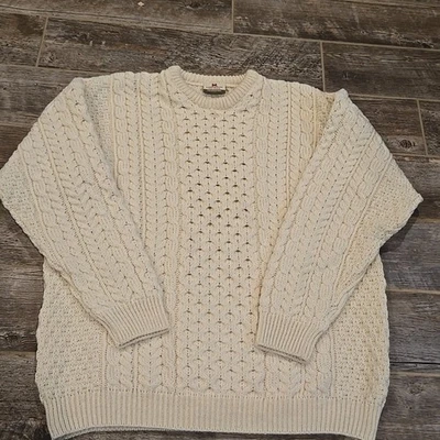 Suéter de Pescador Carraig Donn 100% Lana Merino Crema Tradicional Cuello Redondo XL Foto 1 de 4