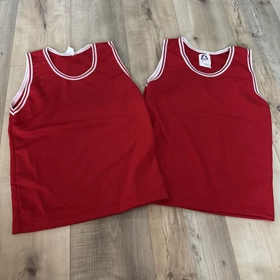 Lote De 2 Tanques Atléticos Belle Deportivos De Colección Rojo Mediano 100% Poliéster Hechos en EE. UU. Foto 1 de 4