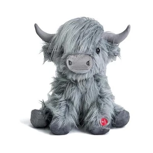 Highland Cow Stuffed Animal with Mooing Sound, 10 inch, Cuddly Farm Toy Grey - Picture 1 of 7