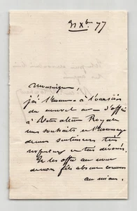 Vice Amiral Philippe Victor Touchard - Lettre autographe signée de vœux - 1877 - Picture 1 of 3