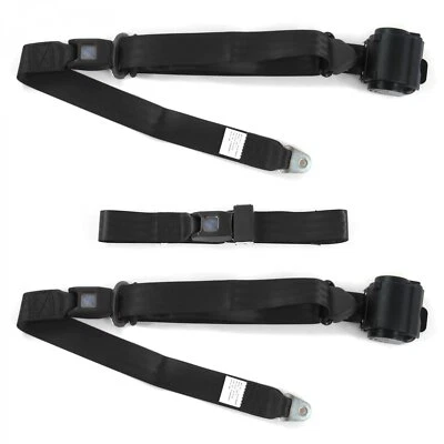 Ford 1941 - 1948  Standard 3pt Black Retractable Bench Seat Belt Kit - 3 Belts  - Image 1 of 4