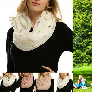 UK Luxury Womens Feather Rose Gold Foil Print Fashion Snood Wrap Shawl Cotton - Picture 1 of 19