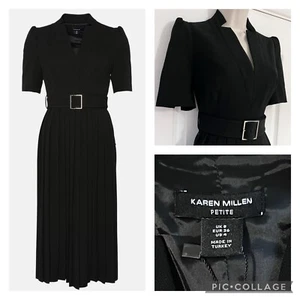Karen Millen Forever Dress Size 8 Petite Black Pleated Crepe Structured Midi NWT - Picture 1 of 18