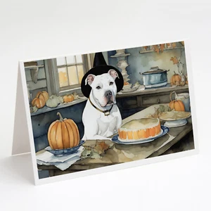 Buste biglietti di auguri Pit Bull Terrier autunno ringraziamento zucche confezione da 8 - Foto 1 di 3