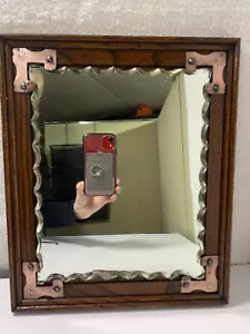 Antique Mirror Pie Crust Edging VTG Oak Frame ArtDeco Collectible Mid Cent - Picture 1 of 8