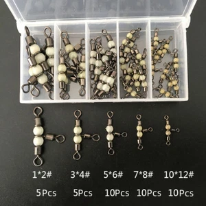 40Pc/Box 3-Way Fishing Swivel Connector T-Turn Swivels Bass Luminous Beads 5Size - Picture 1 of 24