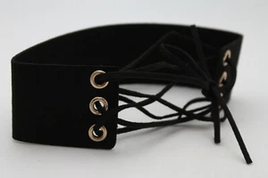 Sexy Women Tie Fashion Choker Necklace Black Faux Suede Fabric Corset Jewelry - Picture 1 of 12