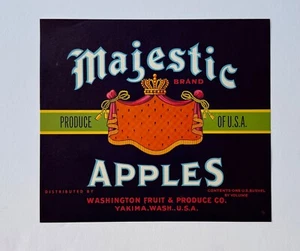 Original Vintage 1950s Majestic Brand Apples Crate Label, Yakima Washington - Picture 1 of 2