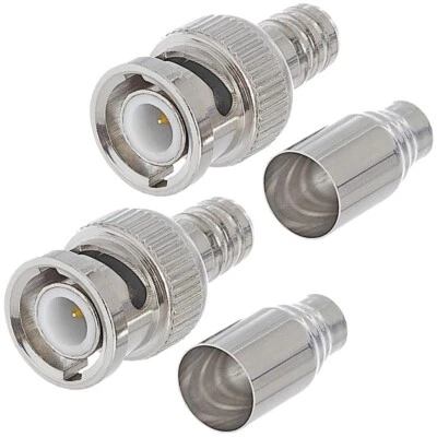 2 Pcs BNC Male Crimp On Connector For RG6 Coax Coaxial Cable Adapter CCTV Camera - Image 1 of 2