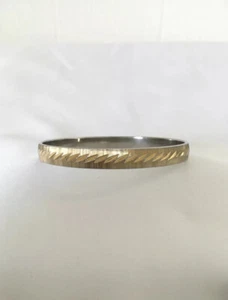 Vintage Monet Brushed Gold Tone Diamond Cut Narrow Round Bangle: L - Picture 1 of 4