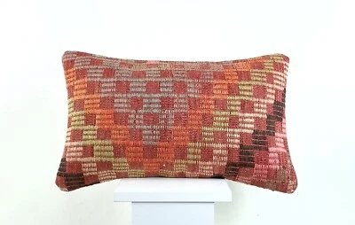 Kilim Pillow Cover 12x20 Handmade Turkish Rug Boho Ethnic Lumbar Cushion 2584 - Image 1 of 4
