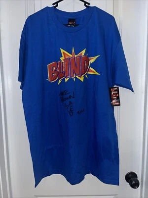 Camiseta De Colección BLIND Skateboards Gráfica Patinador Azul Autografiada Jake Brown Foto 1 de 4